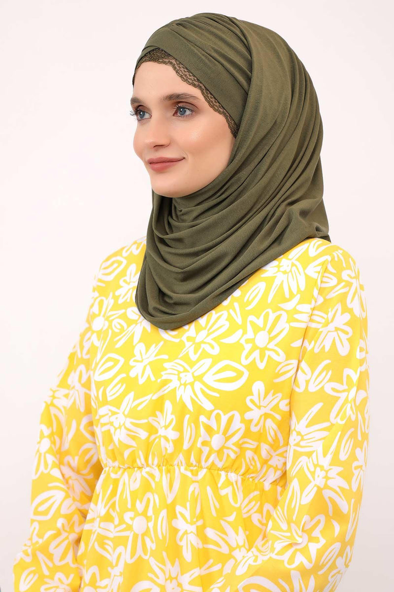 Instant Shawl for Women %95 Cotton Modesty Turban Lace Detailed Head Wrap Scarf Front Trimmed,CPS-48 White