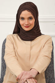 Instant Shawl for Women %95 Cotton Modesty Turban Lace Detailed Head Wrap Scarf Front Trimmed,CPS-48 Brown