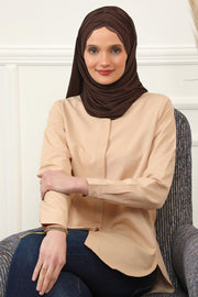 Instant Shawl for Women %95 Cotton Modesty Turban Lace Detailed Head Wrap Scarf Front Trimmed,CPS-48 Brown