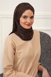 Instant Shawl for Women %95 Cotton Modesty Turban Lace Detailed Head Wrap Scarf Front Trimmed,CPS-48 Brown