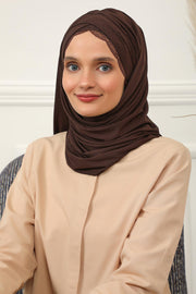 Instant Shawl for Women %95 Cotton Modesty Turban Lace Detailed Head Wrap Scarf Front Trimmed,CPS-48 Brown