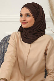 Instant Shawl for Women %95 Cotton Modesty Turban Lace Detailed Head Wrap Scarf Front Trimmed,CPS-48 Brown