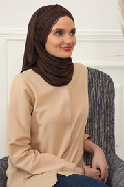 Instant Shawl for Women %95 Cotton Modesty Turban Lace Detailed Head Wrap Scarf Front Trimmed,CPS-48 Brown