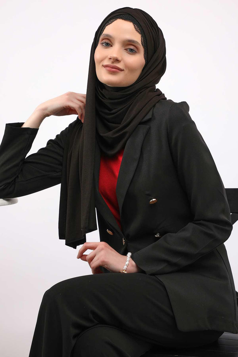 Instant Shawl for Women %95 Cotton Modesty Turban Lace Detailed Head Wrap Scarf Front Trimmed,CPS-48 Black