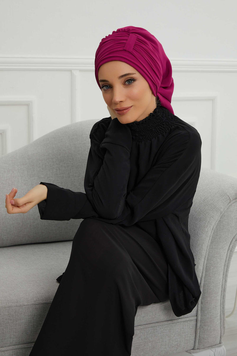 Instant Turban Chiffon Scarf Head Turbans For Women Headwear Stylish Elegant Design,HT-107 Fuchsia