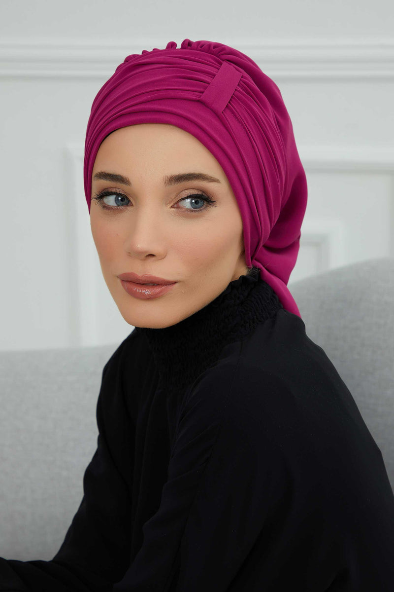 Instant Turban Chiffon Scarf Head Turbans For Women Headwear Stylish Elegant Design,HT-107 Fuchsia