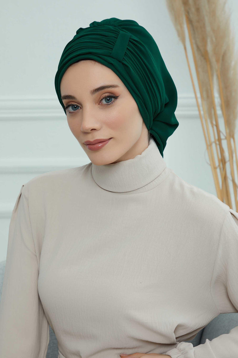 Instant Turban Chiffon Scarf Head Turbans For Women Headwear Stylish Elegant Design,HT-107 Dark Green