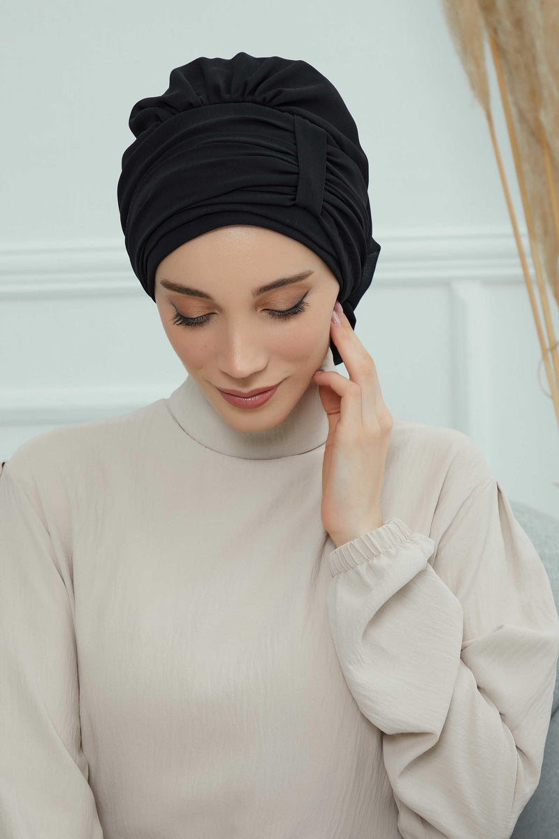 Instant Turban Chiffon Scarf Head Turbans For Women Headwear Stylish Elegant Design,HT-107 Black