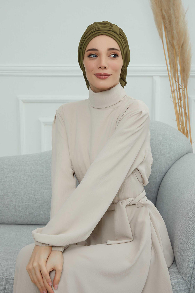 Instant Turban Chiffon Scarf Head Turbans For Women Headwear Stylish Elegant Design,HT-107 Army Green