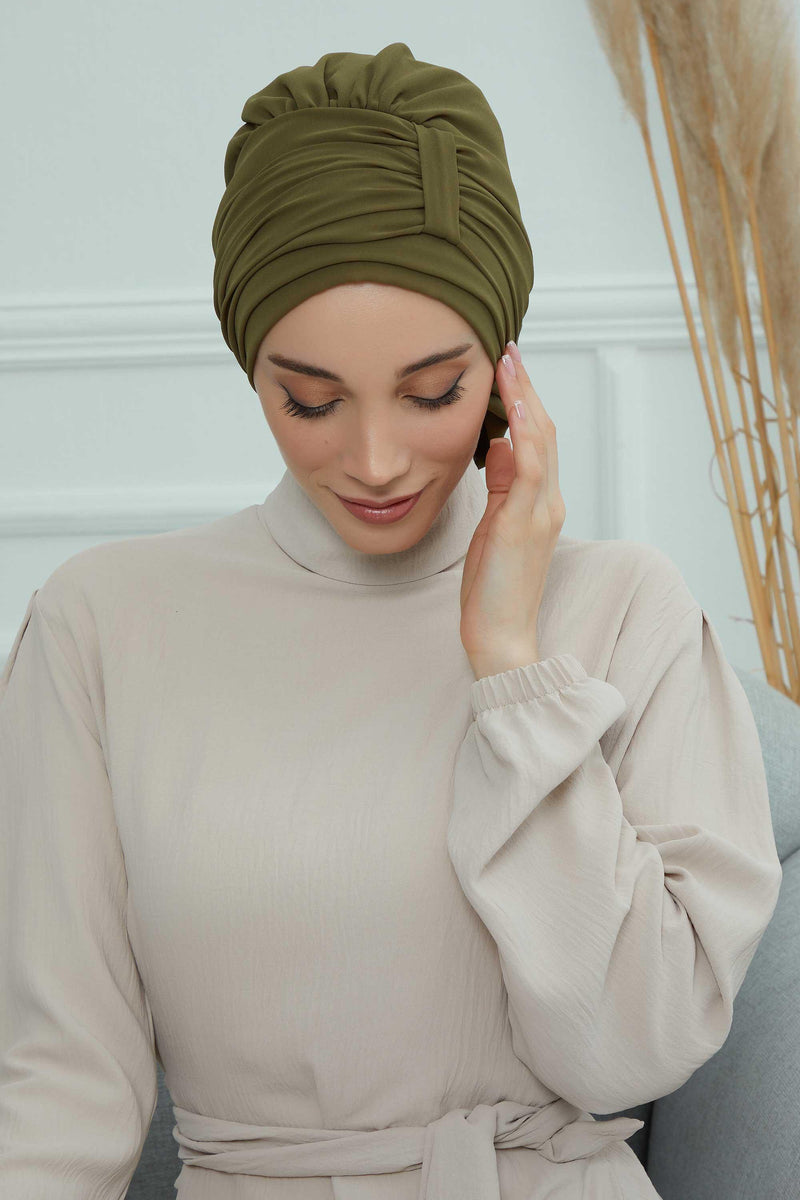 Instant Turban Chiffon Scarf Head Turbans For Women Headwear Stylish Elegant Design,HT-107 Army Green