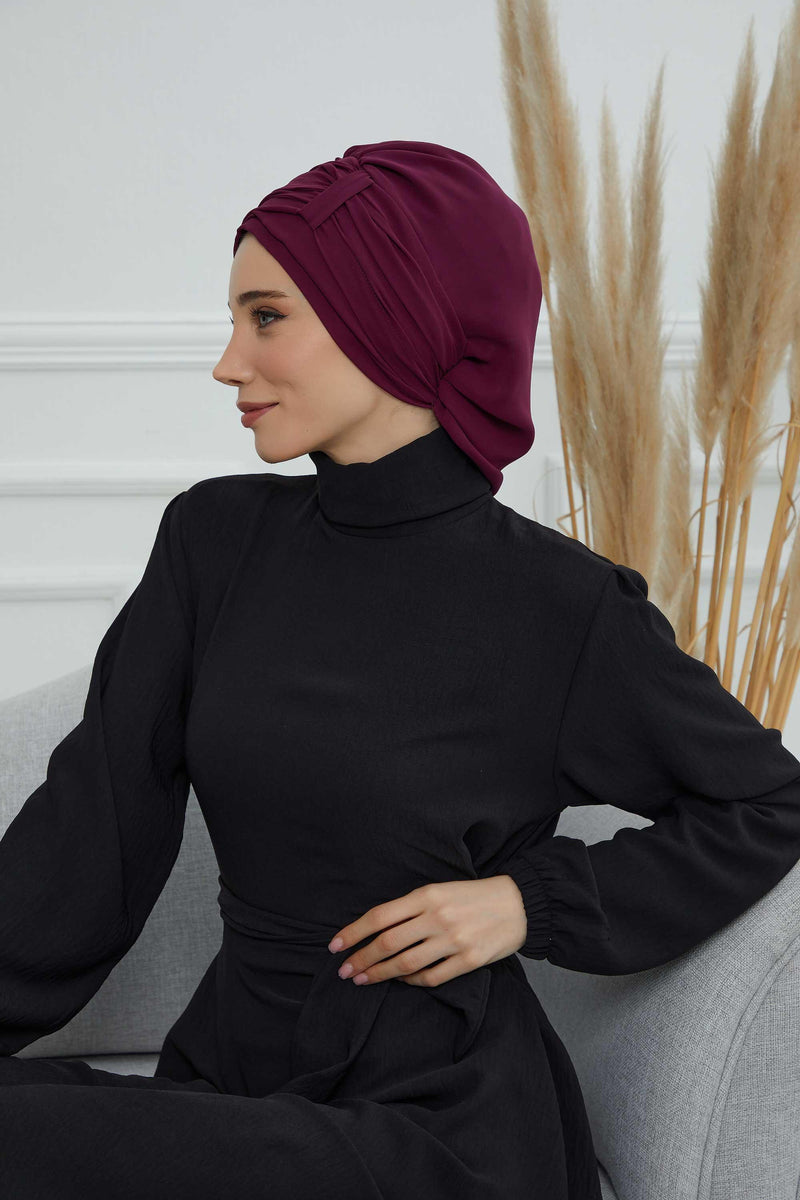 Instant Turban Chiffon Scarf Head Turbans For Women Headwear Stylish Elegant Design,HT-107 Damson