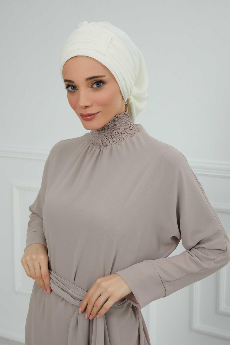 Instant Turban Chiffon Scarf Head Turbans For Women Headwear Stylish Elegant Design,HT-107 Ivory