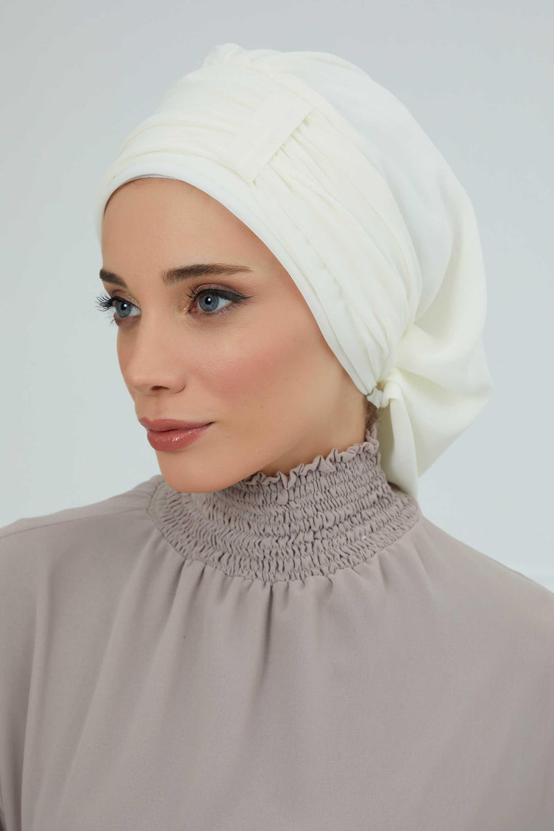 Instant Turban Chiffon Scarf Head Turbans For Women Headwear Stylish Elegant Design,HT-107 Ivory