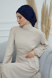 Instant Turban Chiffon Scarf Head Turbans For Women Headwear Stylish Elegant Design,HT-107 Navy Blue
