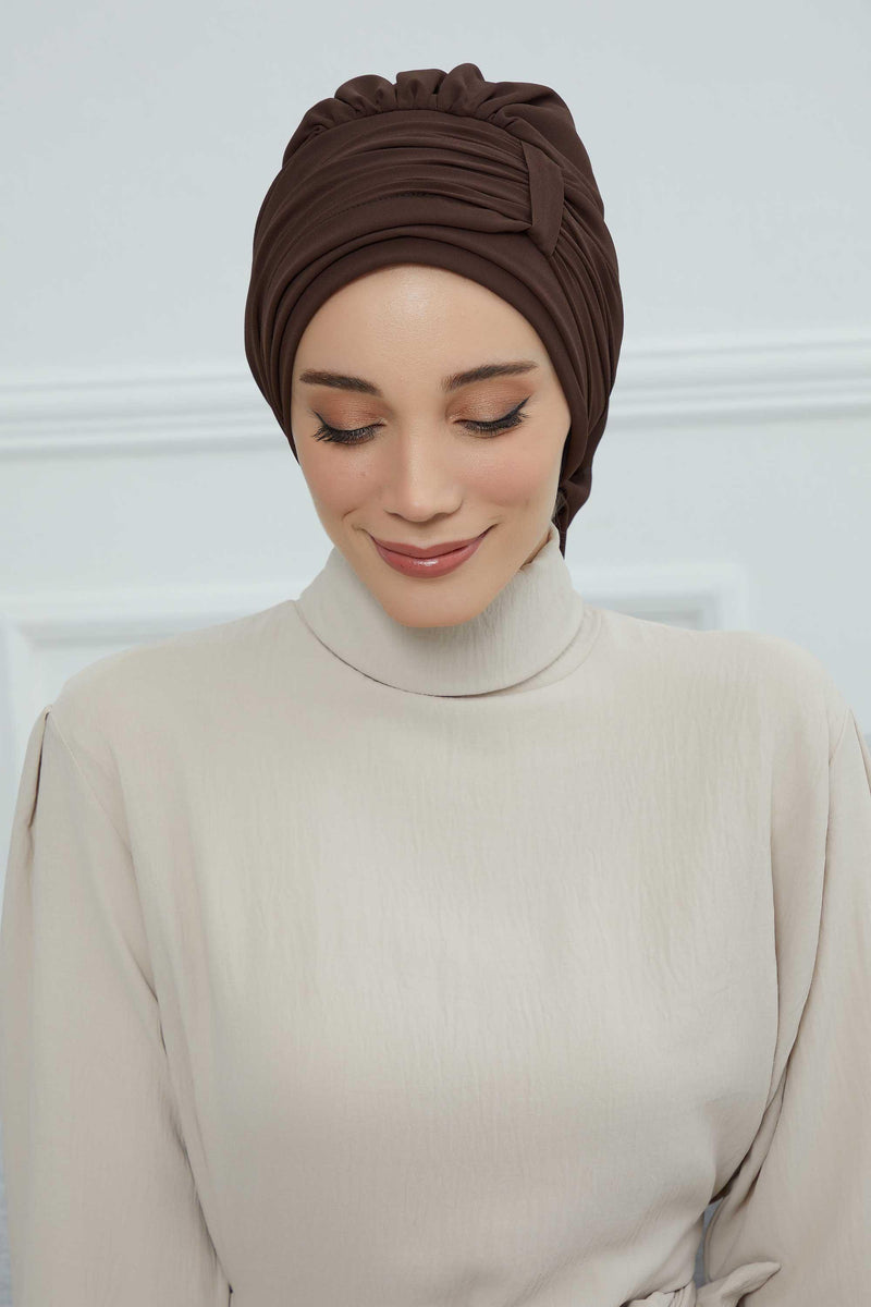 Instant Turban Chiffon Scarf Head Turbans For Women Headwear Stylish Elegant Design,HT-107 Brown
