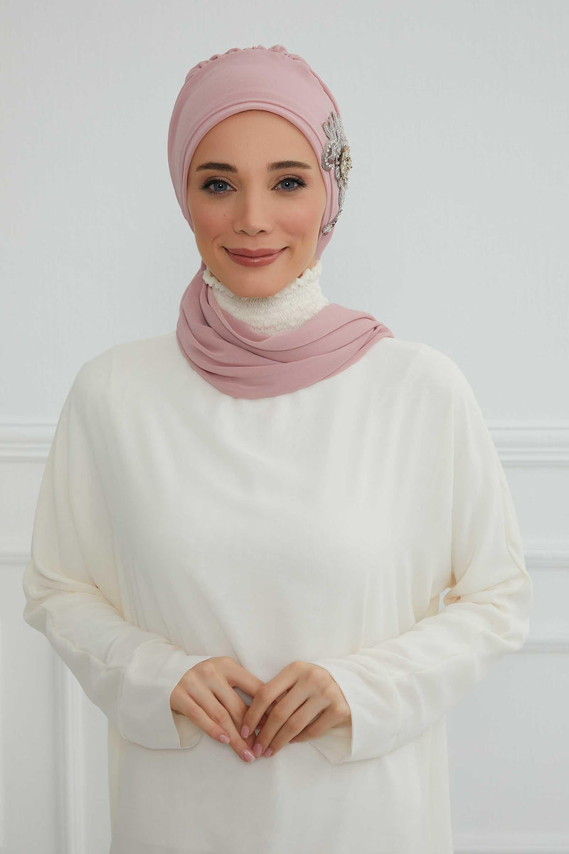 Instant Turban Chiffon Scarf Head Turbans with Gorgeous Unique Jewellery Stone Accessory For Women Headwear Stylish Elegant Design,HT-104 Powder