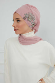 Instant Turban Chiffon Scarf Head Turbans with Gorgeous Unique Jewellery Stone Accessory For Women Headwear Stylish Elegant Design,HT-104 Powder