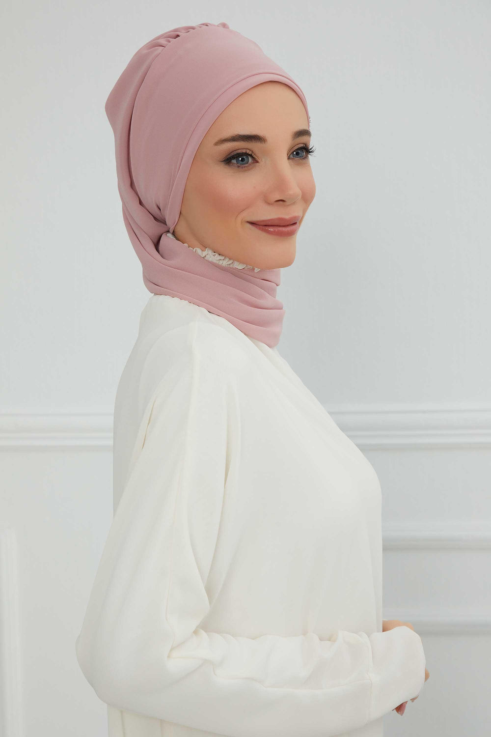 Instant Turban Chiffon Scarf Head Turbans with Gorgeous Unique Jewellery Stone Accessory For Women Headwear Stylish Elegant Design,HT-104 Powder