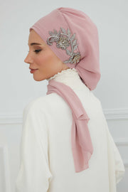 Instant Turban Chiffon Scarf Head Turbans with Gorgeous Unique Jewellery Stone Accessory For Women Headwear Stylish Elegant Design,HT-104 Powder