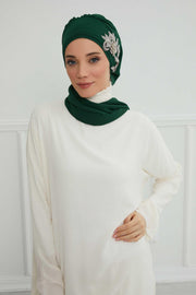 Instant Turban Chiffon Scarf Head Turbans with Gorgeous Unique Jewellery Stone Accessory For Women Headwear Stylish Elegant Design,HT-104 Dark Green