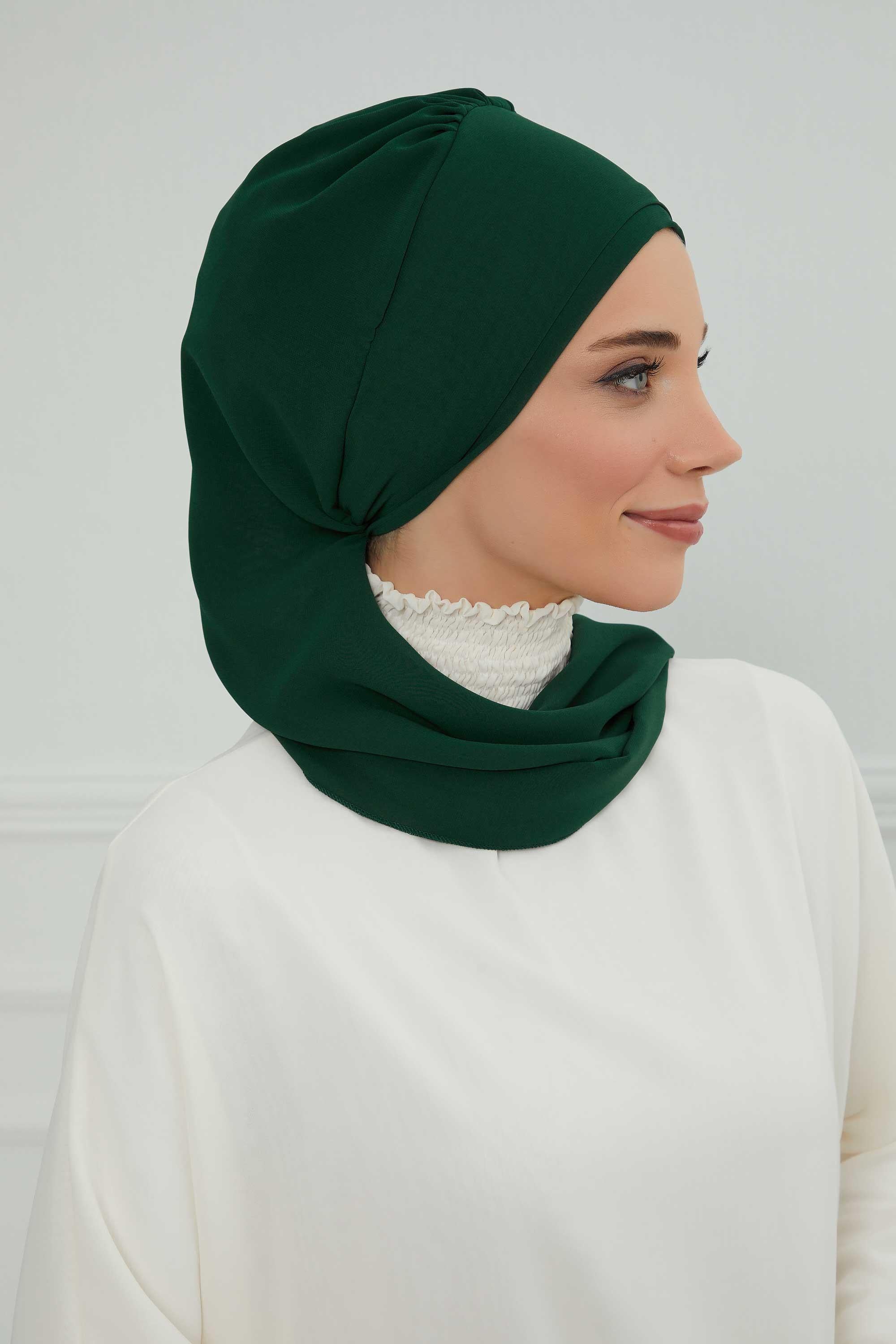 Instant Turban Chiffon Scarf Head Turbans with Gorgeous Unique Jewellery Stone Accessory For Women Headwear Stylish Elegant Design,HT-104 Dark Green