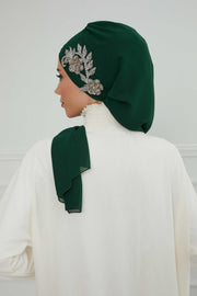 Instant Turban Chiffon Scarf Head Turbans with Gorgeous Unique Jewellery Stone Accessory For Women Headwear Stylish Elegant Design,HT-104 Dark Green