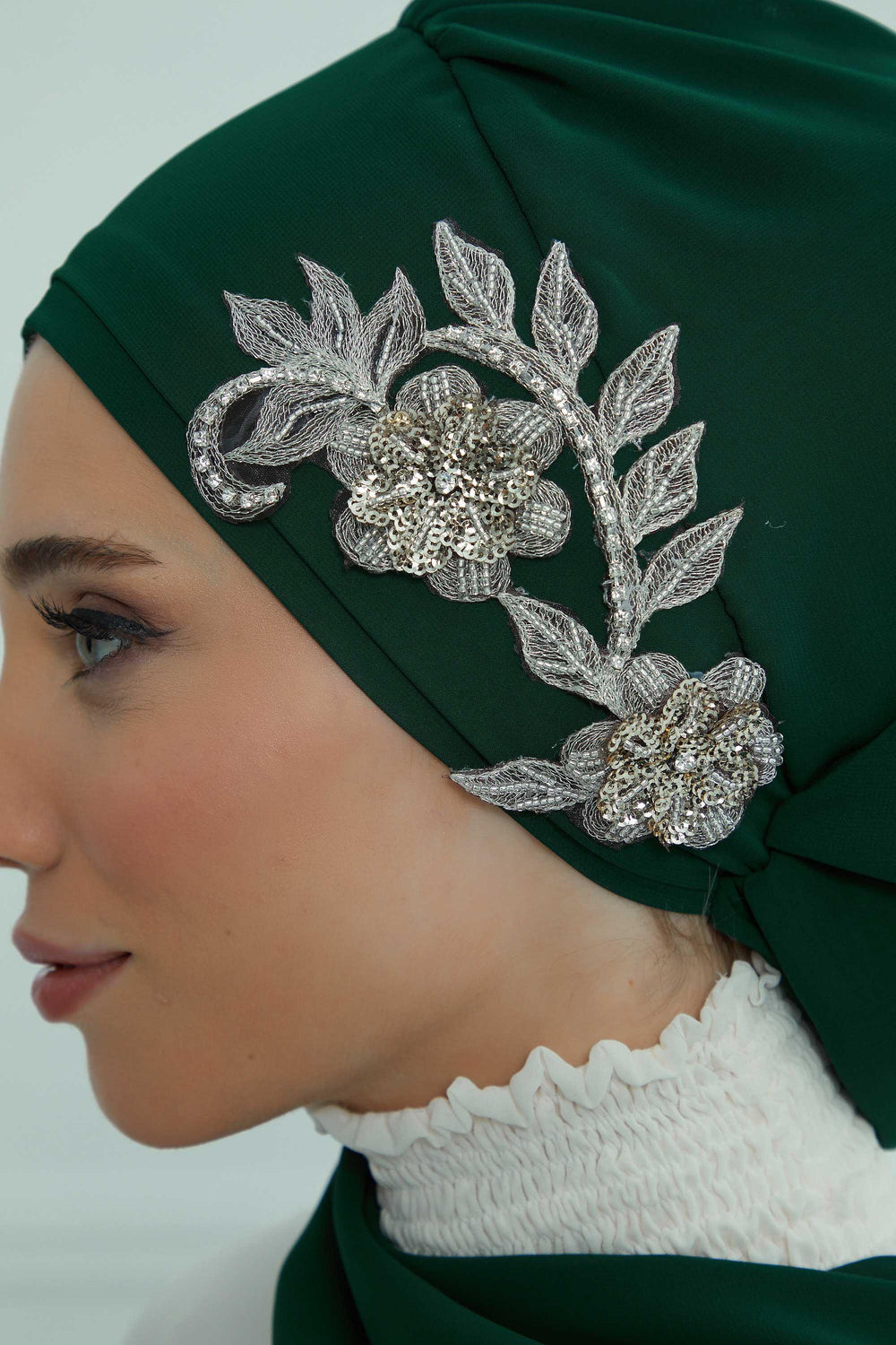 Instant Turban Chiffon Scarf Head Turbans with Gorgeous Unique Jewellery Stone Accessory For Women Headwear Stylish Elegant Design,HT-104 Dark Green