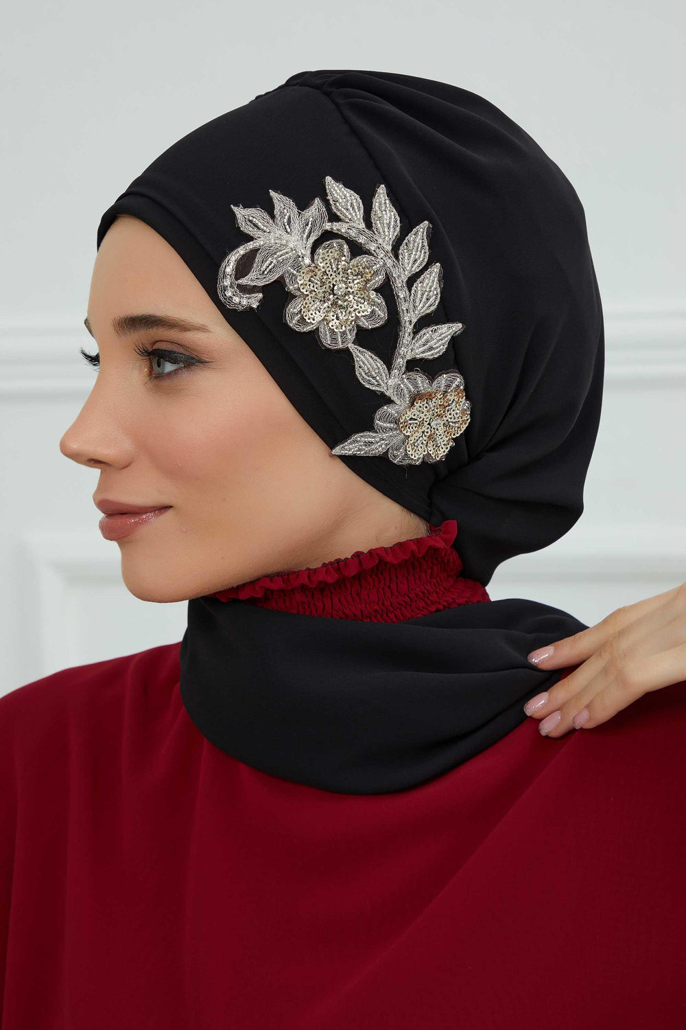 Instant Turban Chiffon Scarf Head Turbans with Gorgeous Unique Jewellery Stone Accessory For Women Headwear Stylish Elegant Design,HT-104 Black