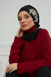 Instant Turban Chiffon Scarf Head Turbans with Gorgeous Unique Jewellery Stone Accessory For Women Headwear Stylish Elegant Design,HT-104 Black