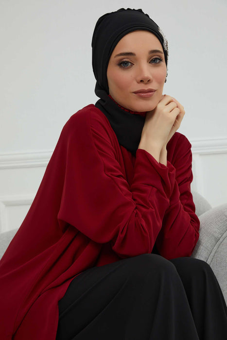 Instant Turban Chiffon Scarf Head Turbans with Gorgeous Unique Jewellery Stone Accessory For Women Headwear Stylish Elegant Design,HT-104 Black