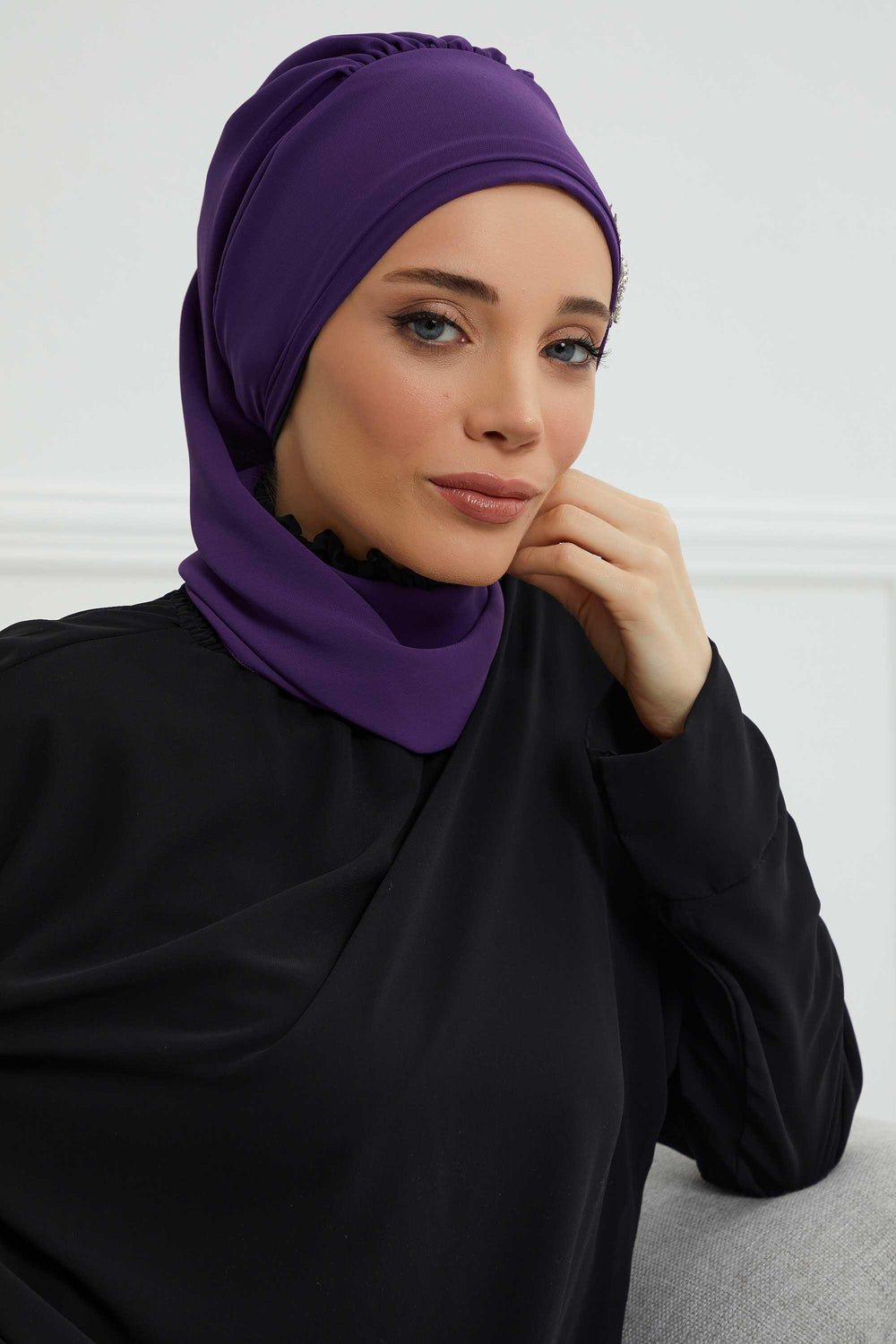 Instant Turban Chiffon Scarf Head Turbans with Gorgeous Unique Jewellery Stone Accessory For Women Headwear Stylish Elegant Design,HT-104 Purple
