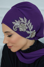 Instant Turban Chiffon Scarf Head Turbans with Gorgeous Unique Jewellery Stone Accessory For Women Headwear Stylish Elegant Design,HT-104 Purple
