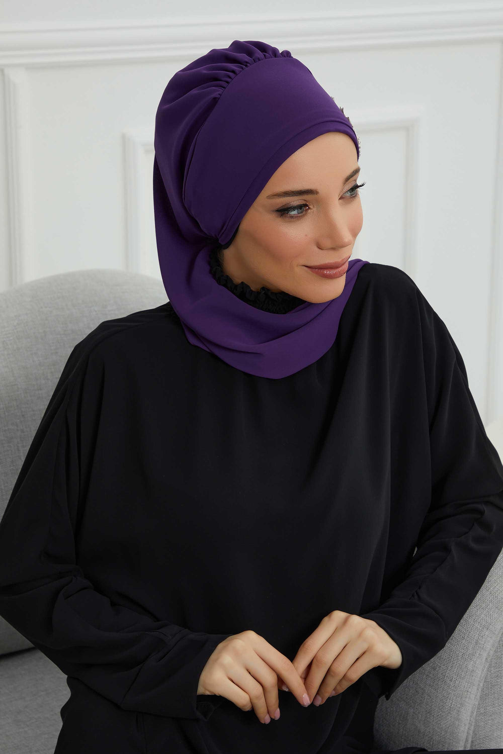 Instant Turban Chiffon Scarf Head Turbans with Gorgeous Unique Jewellery Stone Accessory For Women Headwear Stylish Elegant Design,HT-104 Purple