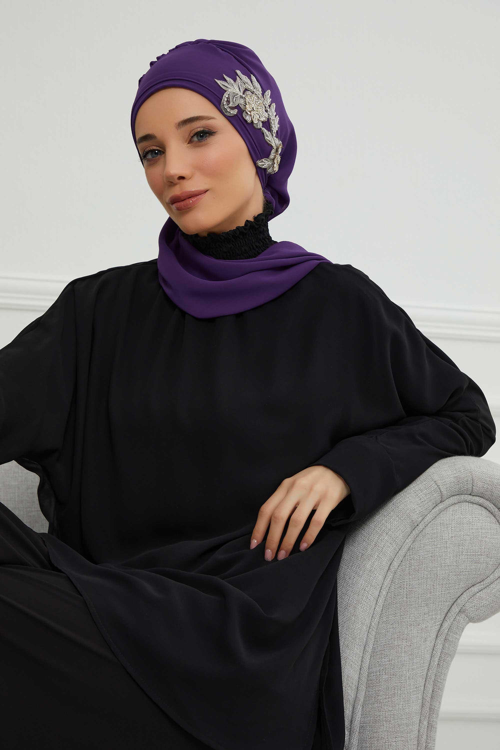 Instant Turban Chiffon Scarf Head Turbans with Gorgeous Unique Jewellery Stone Accessory For Women Headwear Stylish Elegant Design,HT-104 Purple