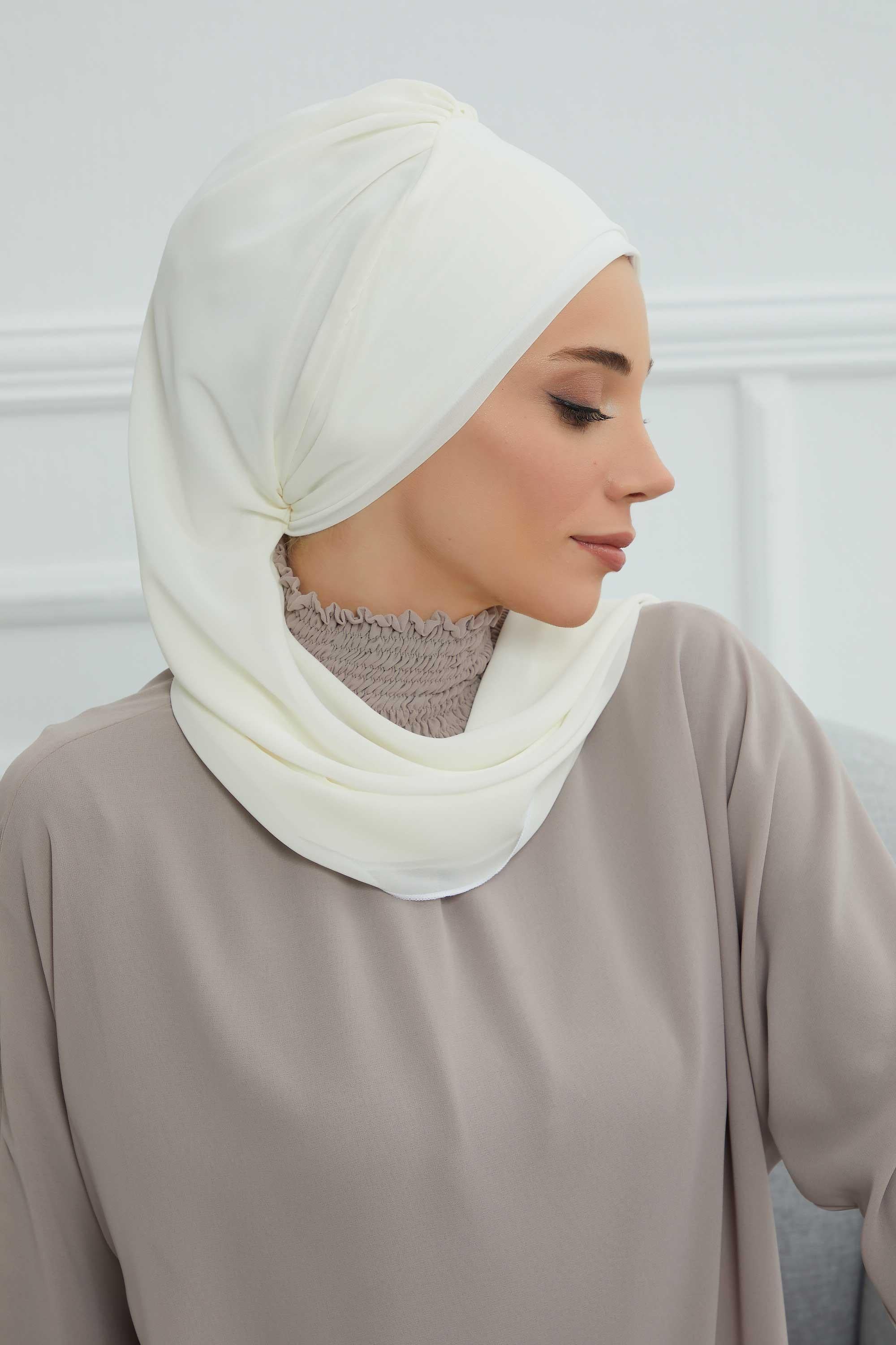 Instant Turban Chiffon Scarf Head Turbans with Gorgeous Unique Jewellery Stone Accessory For Women Headwear Stylish Elegant Design,HT-104 Ivory