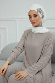 Instant Turban Chiffon Scarf Head Turbans with Gorgeous Unique Jewellery Stone Accessory For Women Headwear Stylish Elegant Design,HT-104 Off-White