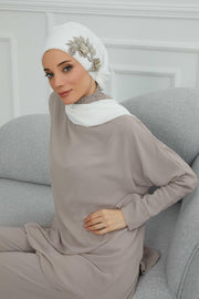 Instant Turban Chiffon Scarf Head Turbans with Gorgeous Unique Jewellery Stone Accessory For Women Headwear Stylish Elegant Design,HT-104 Off-White