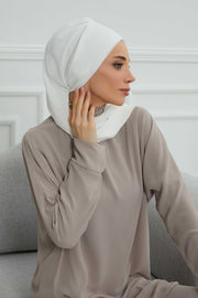 Instant Turban Chiffon Scarf Head Turbans with Gorgeous Unique Jewellery Stone Accessory For Women Headwear Stylish Elegant Design,HT-104 Off-White