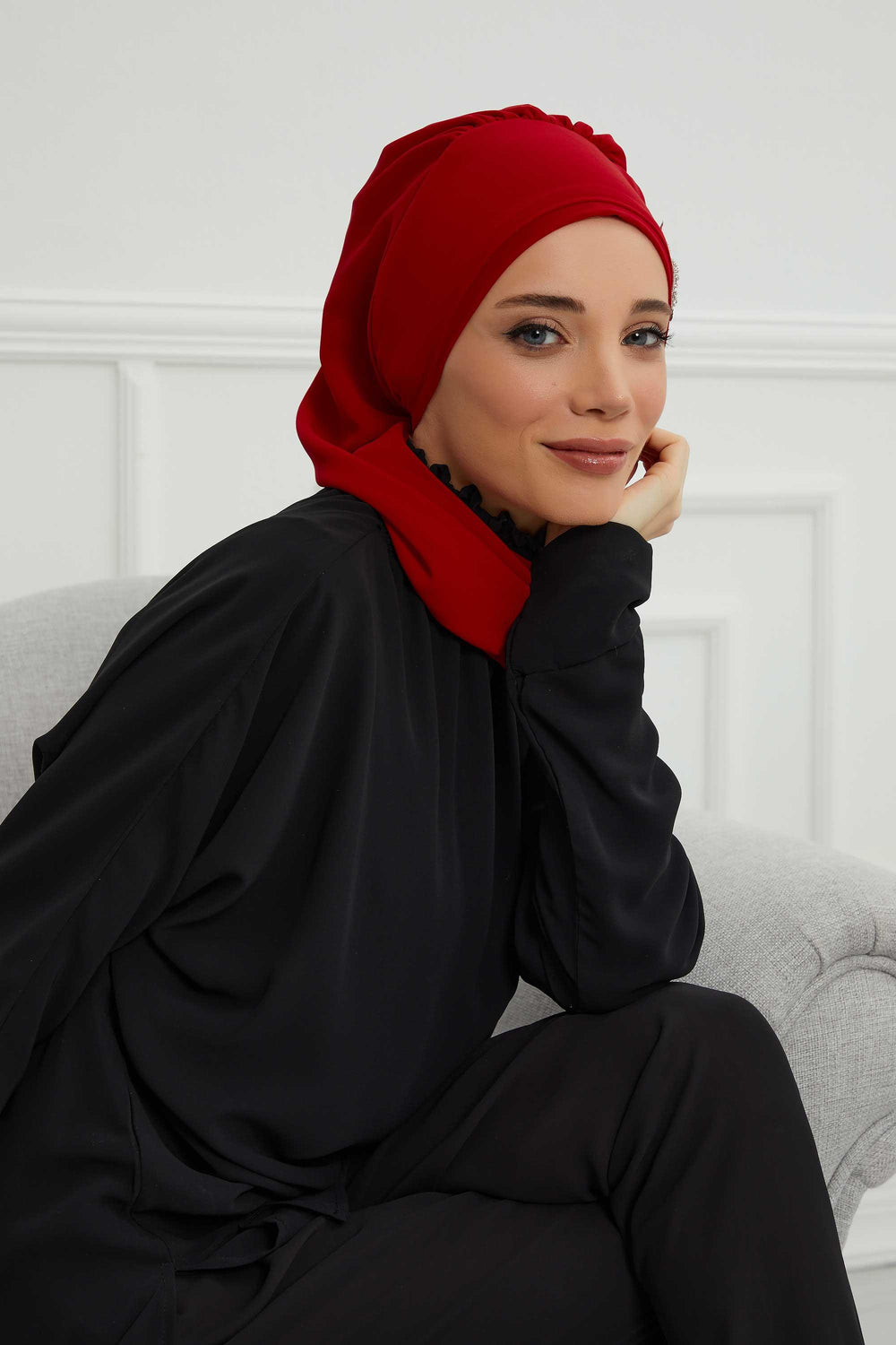 Instant Turban Chiffon Scarf Head Turbans with Gorgeous Unique Jewellery Stone Accessory For Women Headwear Stylish Elegant Design,HT-104 Red
