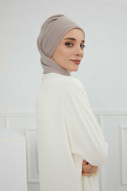 Instant Turban Chiffon Scarf Head Turbans with Gorgeous Unique Jewellery Stone Accessory For Women Headwear Stylish Elegant Design,HT-104 Mink