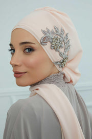Instant Turban Chiffon Scarf Head Turbans with Gorgeous Unique Jewellery Stone Accessory For Women Headwear Stylish Elegant Design,HT-104 Beige