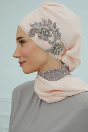 Instant Turban Chiffon Scarf Head Turbans with Gorgeous Unique Jewellery Stone Accessory For Women Headwear Stylish Elegant Design,HT-104 Beige