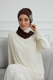 Instant Turban Chiffon Scarf Head Turbans with Gorgeous Unique Jewellery Stone Accessory For Women Headwear Stylish Elegant Design,HT-104 Brown