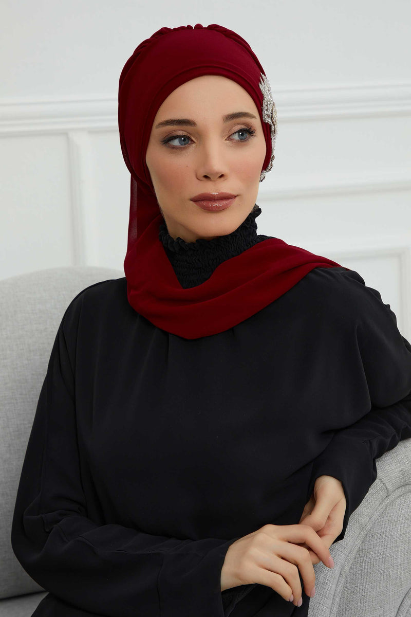 Instant Turban Chiffon Scarf Head Turbans with Gorgeous Unique Jewellery Stone Accessory For Women Headwear Stylish Elegant Design,HT-104 Maroon