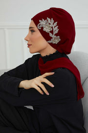 Instant Turban Chiffon Scarf Head Turbans with Gorgeous Unique Jewellery Stone Accessory For Women Headwear Stylish Elegant Design,HT-104 Maroon