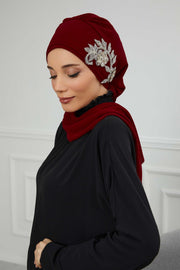 Instant Turban Chiffon Scarf Head Turbans with Gorgeous Unique Jewellery Stone Accessory For Women Headwear Stylish Elegant Design,HT-104 Maroon