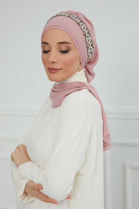 Instant Turban Chiffon Scarf Head Turbans with Unique Accessory For Women Headwear Stylish Elegant Design,HT-101 Powder-Silver