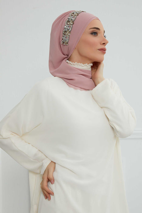 Instant Turban Chiffon Scarf Head Turbans with Unique Accessory For Women Headwear Stylish Elegant Design,HT-101 Powder-Silver