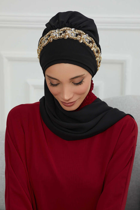 Instant Turban Chiffon Scarf Head Turbans with Unique Accessory For Women Headwear Stylish Elegant Design,HT-101