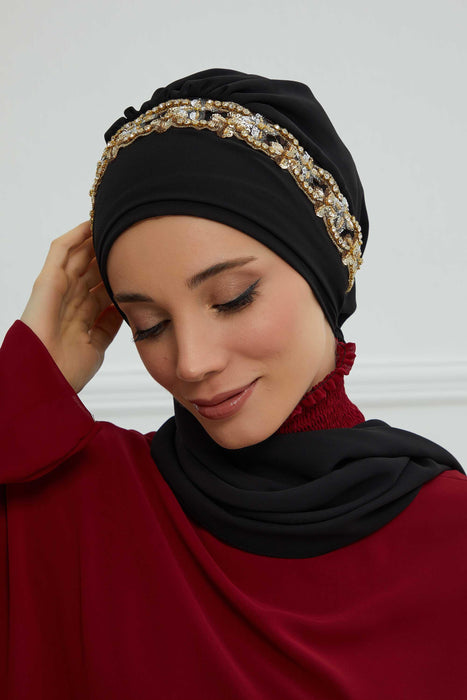 Instant Turban Chiffon Scarf Head Turbans with Unique Accessory For Women Headwear Stylish Elegant Design,HT-101